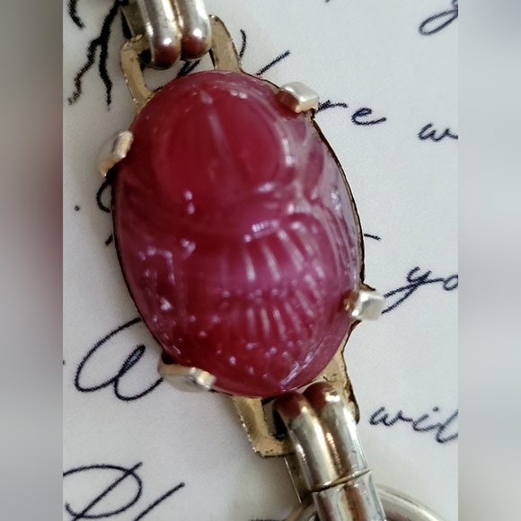 Unique 3 stone glass scarab bracelet - Picture 2 of 4